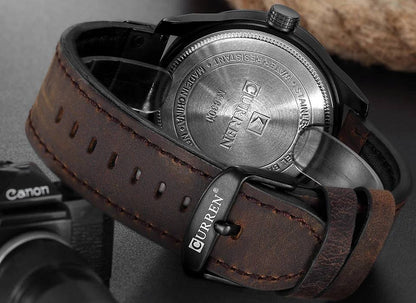 Black Stainless Steel Timepiece with Leather Band | Boreal